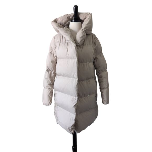 Aritzia Babaton Duvet Puffer Jacket Longline Womens Small Goose Down Beige Long - Picture 1 of 16